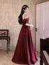 Wine Red A-line Satin Off Shoulder Party Dress, Satin Floor Length Evening Dress